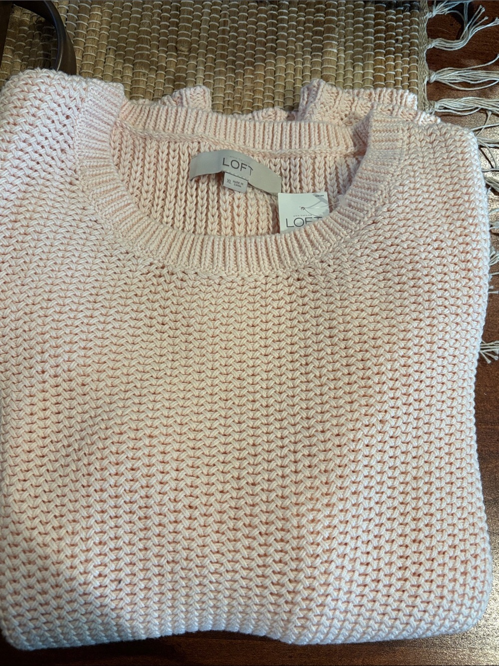 LOFT Pastel Pink Textured Crewneck Sweater